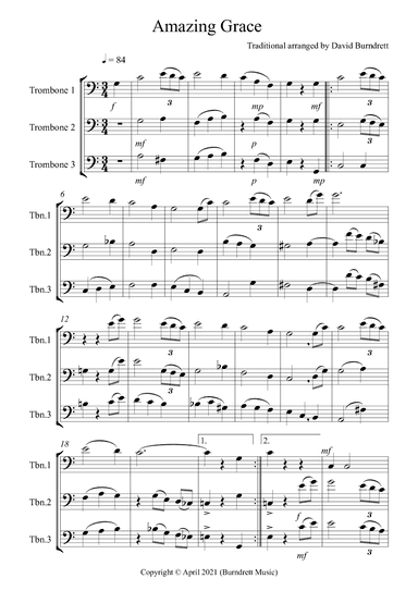 Amazing Grace for Trombone Trio (arr. David Burndrett)