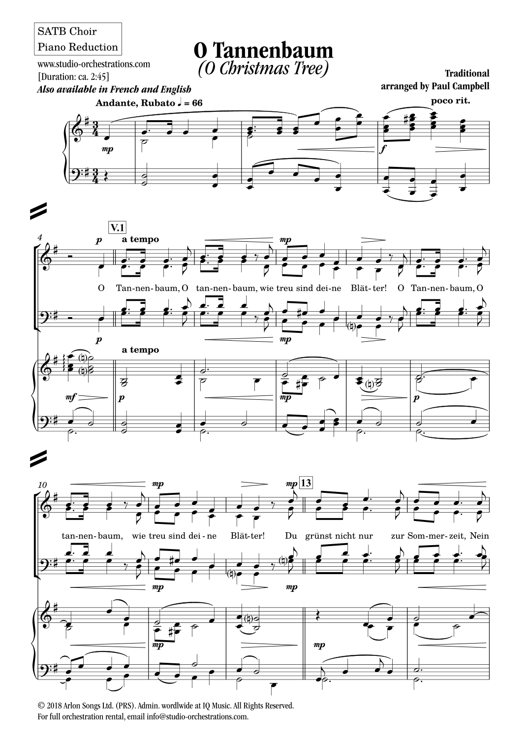 O Tannenbaum (O Christmas Tree) (arr. Paul Campbell / Studio Orchestrations)