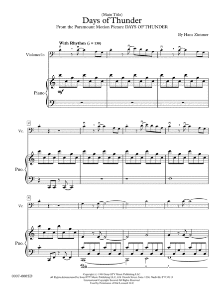 Days Of Thunder (Main Title)  from the Paramount Motion Picture DAYS OF THUNDER (arr. Red Gate Music)