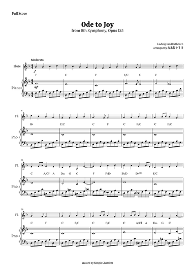 Ode to Joy for Flute with Piano by Beethoven Opus 125 (arr. れある やすけ)