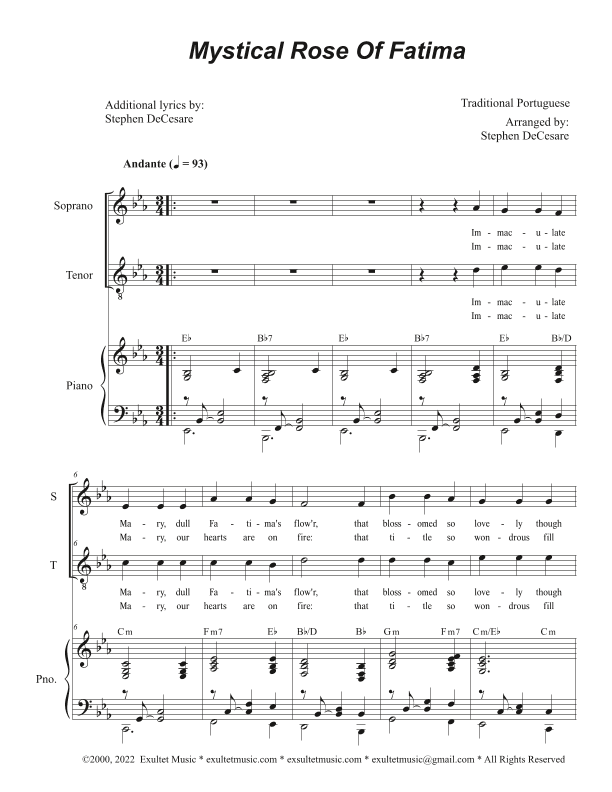 Mystical Rose Of Fatima (Duet for Soprano and Tenor solo) (arr. Stephen DeCesare)