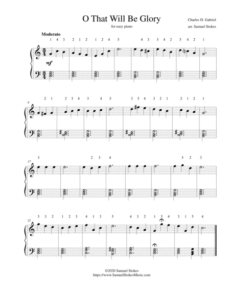 O That Will Be Glory - for easy piano (arr. Samuel Stokes)