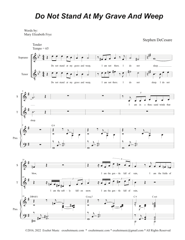 Do Not Stand At My Grave And Weep (2-part choir - (Soprano and Tenor)