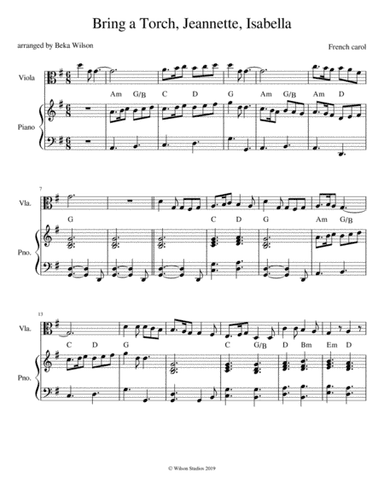 Bring a Torch, Jeannette, Isabella--viola solo (arr. Beka Wilson)