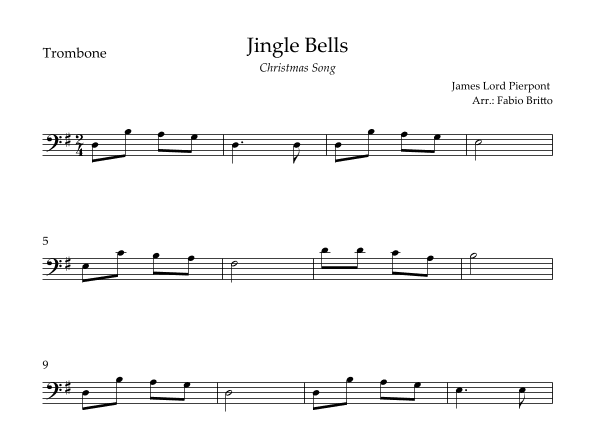 Jingle Bells (Christmas Song) for Trombone Solo (arr. Fabio Britto)