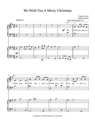 We Wish You A Merry Christmas (elementary piano with optional duet) (arr. Sandra Zylstra)