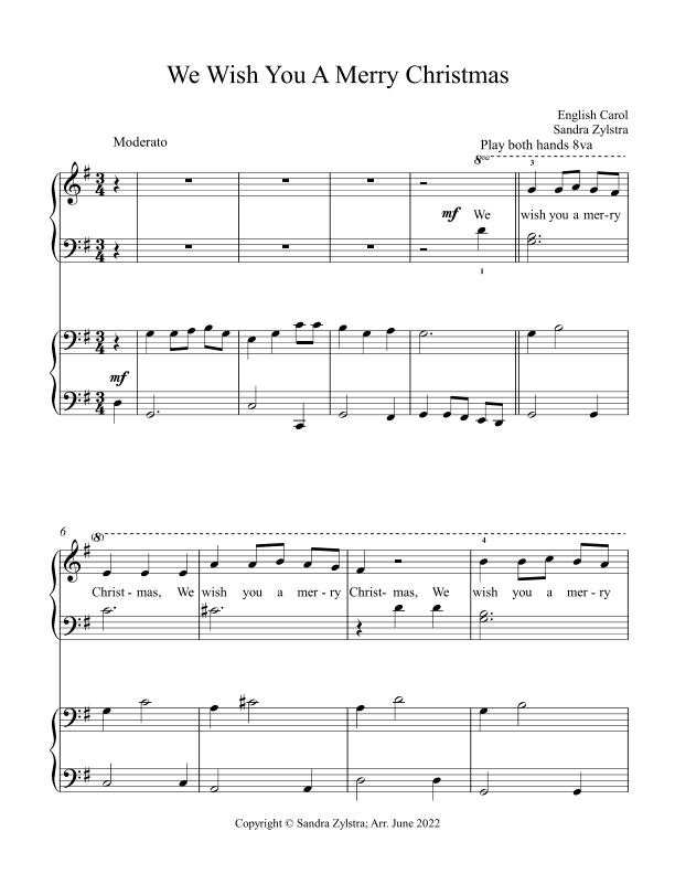 We Wish You A Merry Christmas (elementary piano with optional duet) (arr. Sandra Zylstra)