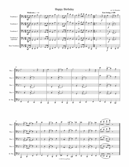 Happy Birthday for Trombone Quartet or Quintet (arr. Sy Brandon)