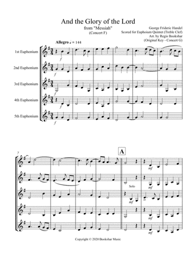 And the Glory of the Lord (from "Messiah") (F) (Euphonium Quintet - Treble Clef) (arr. Regis Bookshar)