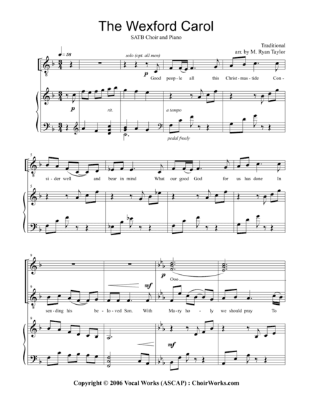 The Wexford Carol : SATB and Piano (arr. M. Ryan Taylor)