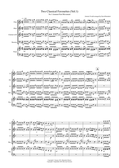 2 Classical Favourites for Wind Quartet (volume one) (arr. David Burndrett)