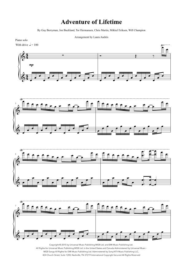 Adventure Of A Lifetime (arr. Laura Andrés)