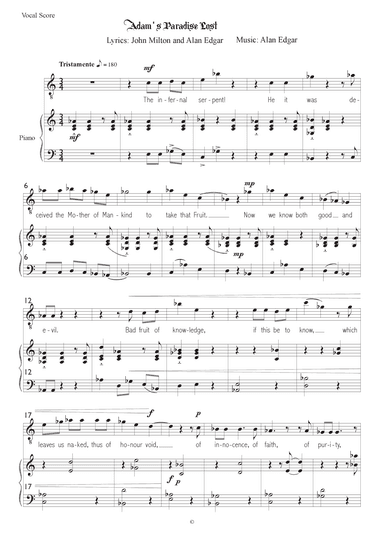 ADAM'S PARADISE LOST for tenor and quartet