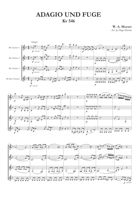Adagio and Fugue Kv 546 for Clarinet Quartet (arr. Diego Marani)