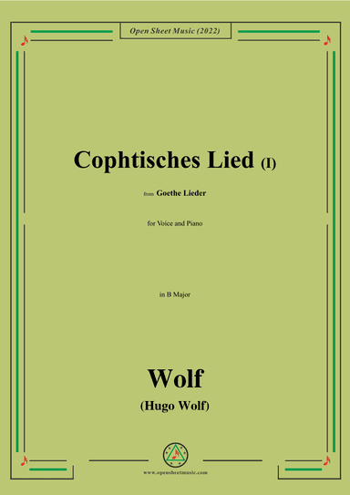 Wolf-Cophtisches Lied I,in B Major,IHW10 No.14 (arr. OSM Press)