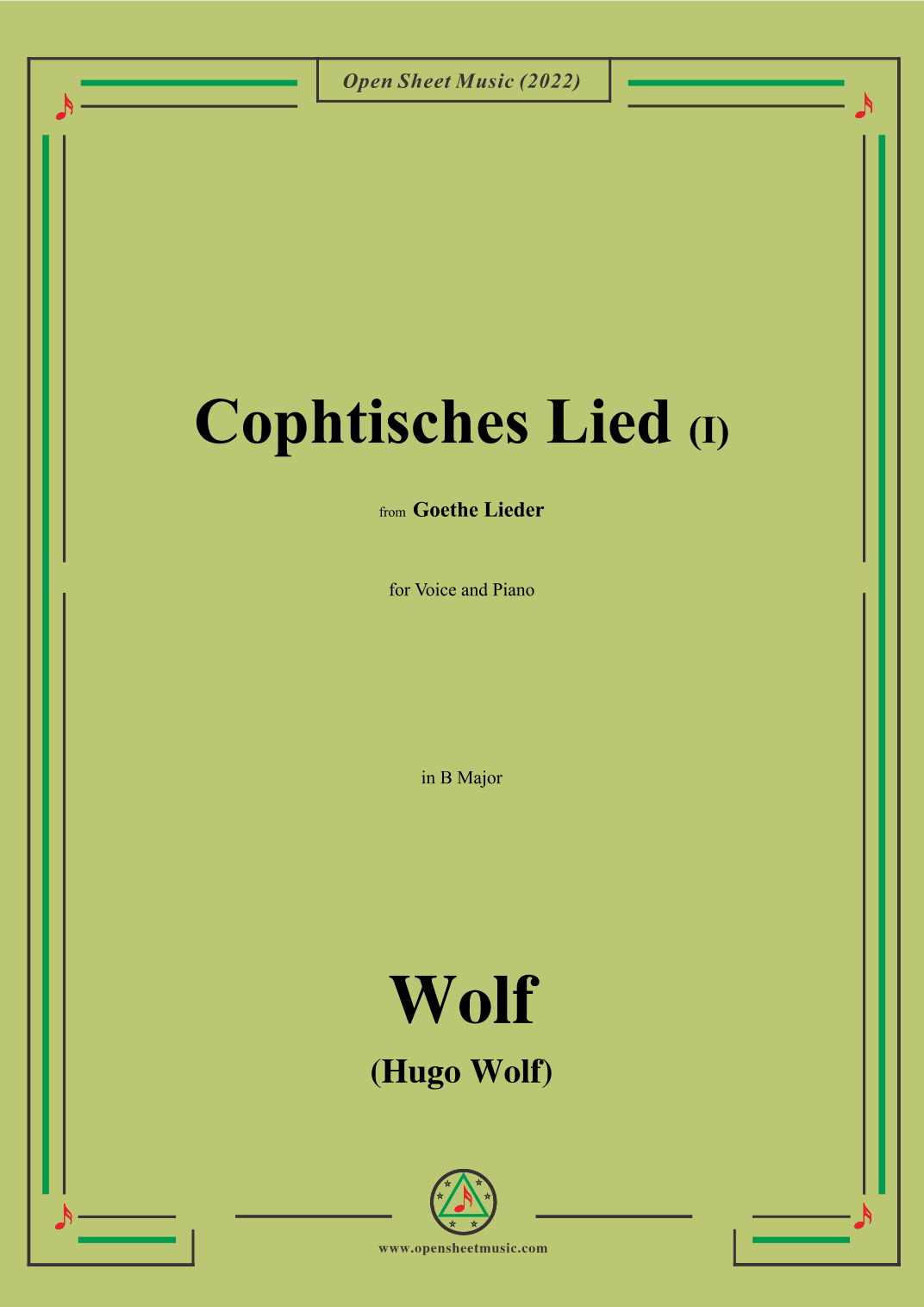 Wolf-Cophtisches Lied I,in B Major,IHW10 No.14 (arr. OSM Press)