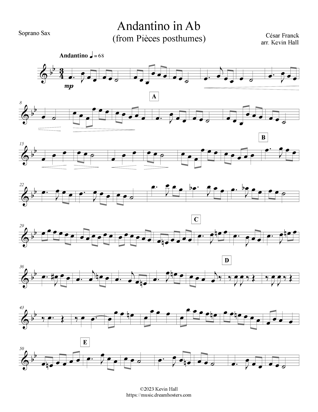 Franck: Andantino in Ab - arr. for Sax Quartet S(A)ATB (arr. Kevin Hall)