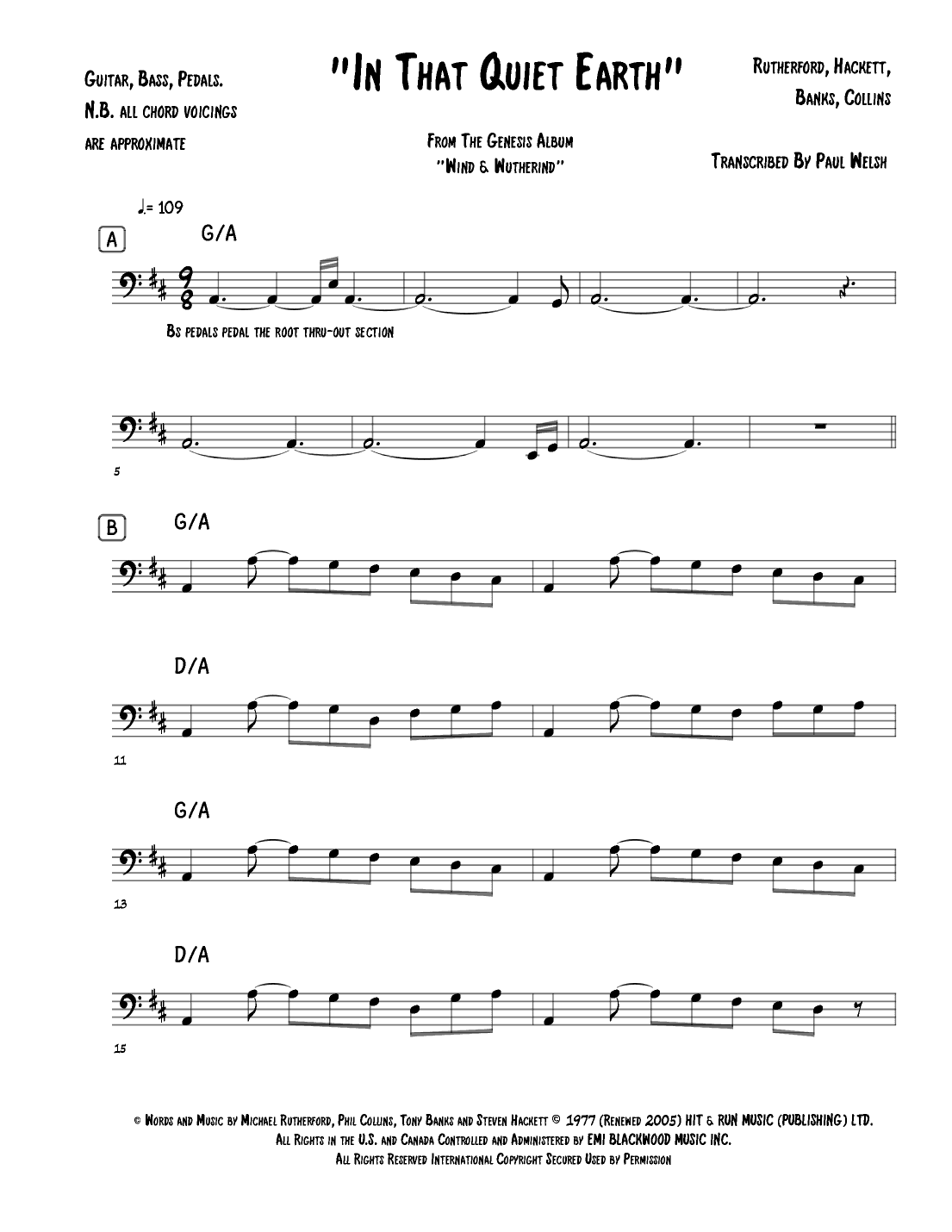 In That Quiet Earth (arr. P Welsh)