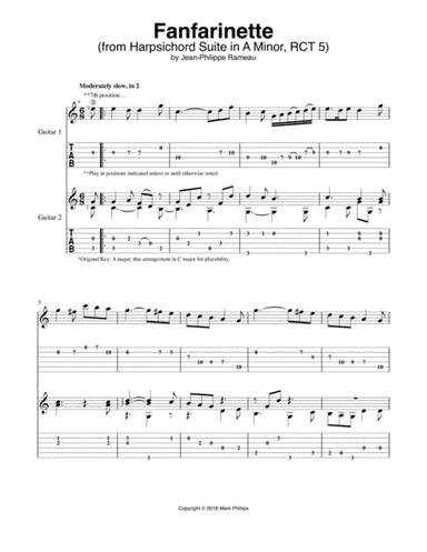 Fanfarinette (from Harpsichord Suite in A Minor, RTC 5) (arr. Mark Phillips)