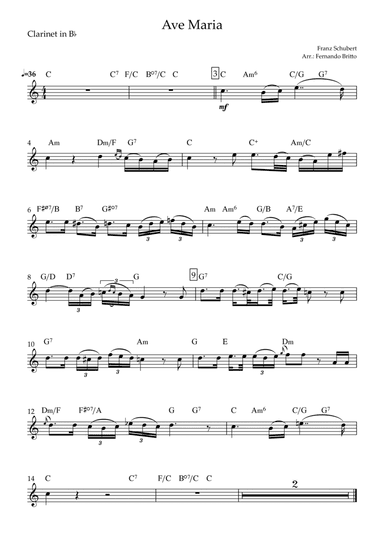 Ave Maria (Franz Schubert) for Clarinet in Bb Solo with Chords (arr. Fernando Britto)