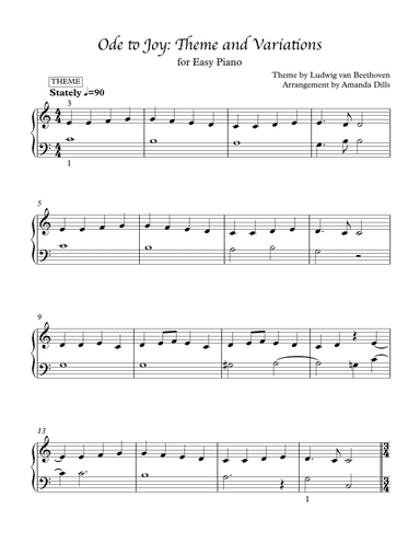 Ode to Joy - Theme and Variations (Easy Piano) (arr. Amanda Dills)