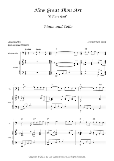 How Great Thou Art (O Store Gud) - Cello and piano- Key of C (arr. Luís Gustavo Rossato)