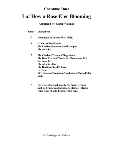 Lo! How a Rose E'er Blooming (Saxophone Duet) (arr. Roger Wallace)