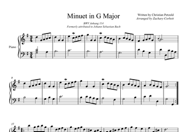 Minuet BWV Anhang 114 in G Major (arr. Zachary Corbett)