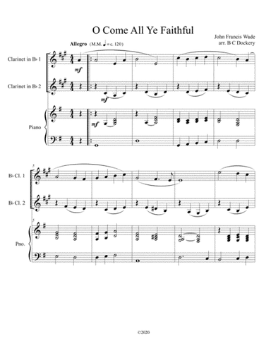 O Come All Ye Faithful (clarinet duet) with optional piano accompaniment (arr. B C Dockery)