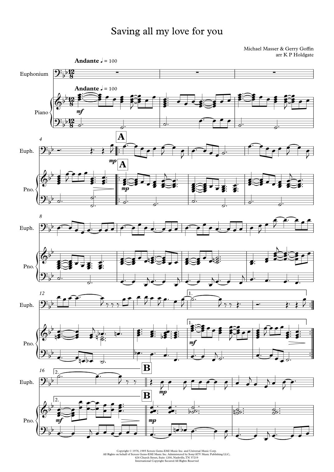 Saving All My Love For You (arr. Kevin P Holdgate)