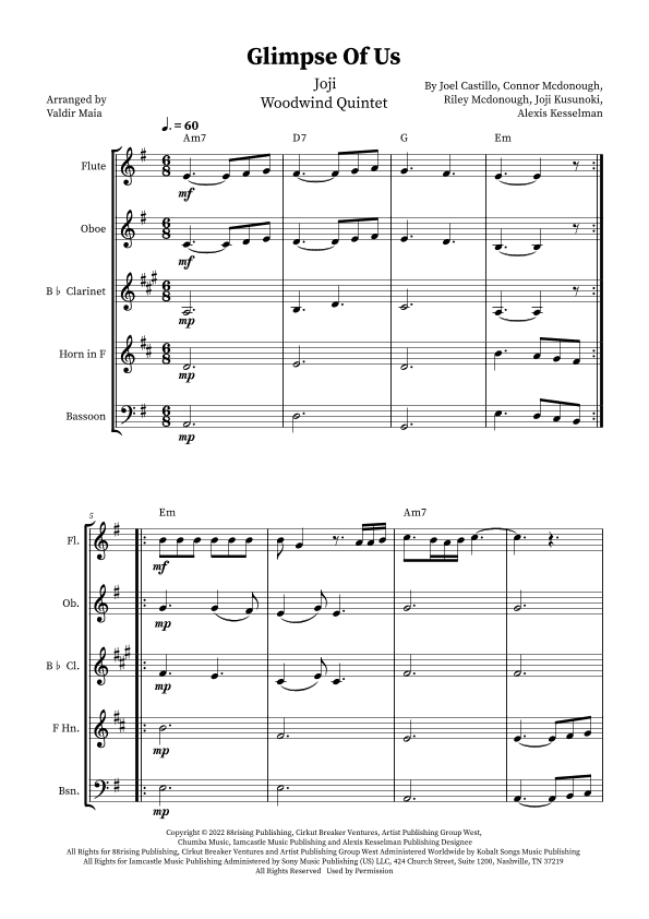 Glimpse Of Us (arr. Valdir Maia)