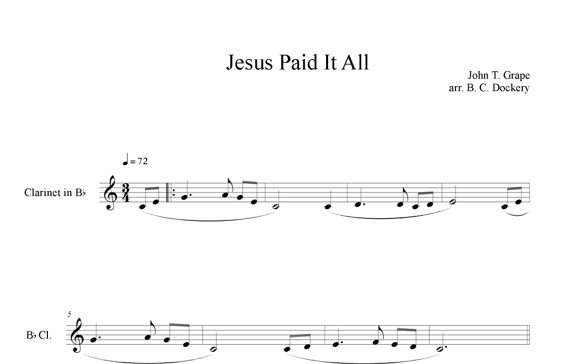 Jesus Paid It All (Clarinet Solo) (arr. B. C. Dockery)