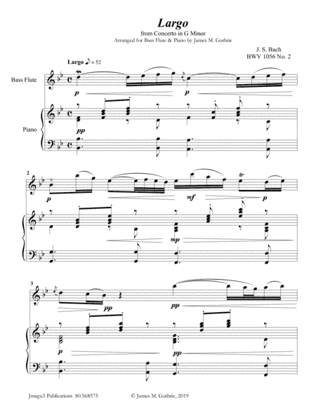 Bach: Largo from Concerto BWV 1056 for Bass Flute & Piano (arr. James M. Guthrie)
