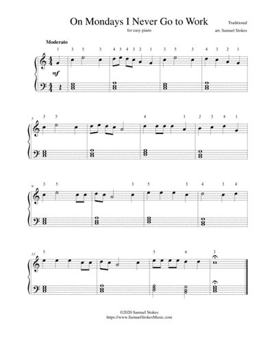On Mondays I Never Go to Work - for easy piano (arr. Samuel Stokes)