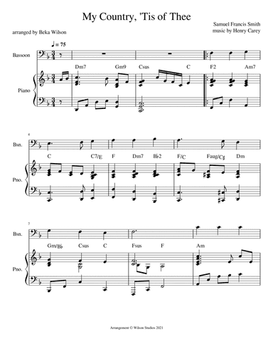 America (My Country 'Tis of Thee)--bassoon solo (arr. Beka Wilson)