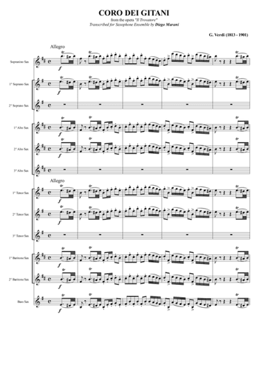 "Anvil Chorus" from the opera "Il Trovatore" for Saxophone Ensemble (arr. Diego Marani)