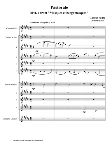 Pastorale from "Masques et Bergamasques", Op. 112 (Clarinet Choir) (arr. Richard Byrnes)