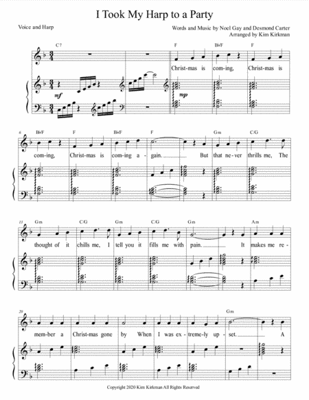 I Took My Harp to a Party sung by Gracie Fields arranged for harp and voice (high key) (arr. Kim Kirkman)