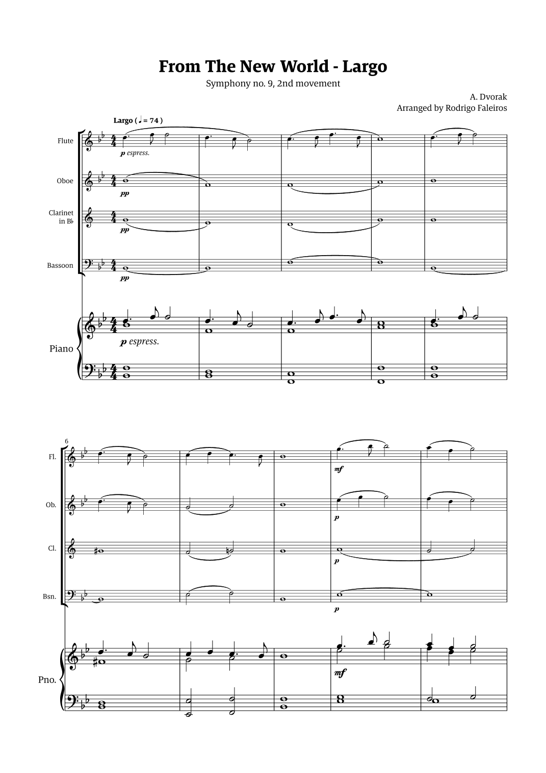 Largo (2nd movement of the Symphony no. 9 'From The New World') (arr. Rodrigo Faleiros)