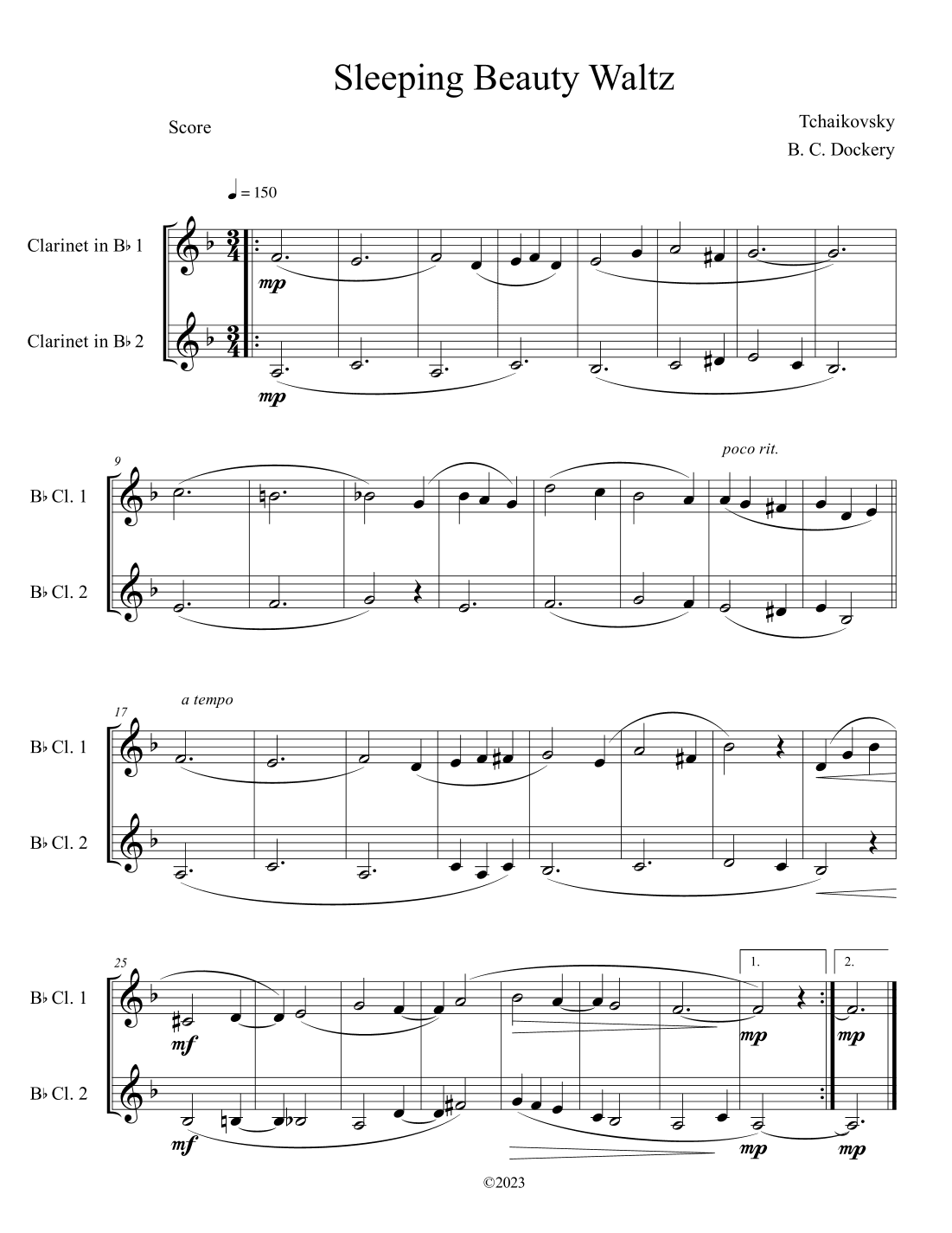 Sleeping Beauty Waltz (Clarinet Duet) (arr. B. C. Dockery)