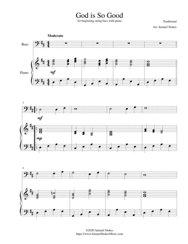 God is So Good - for beginning string bass and optional piano accompaniment (arr. Samuel Stokes)