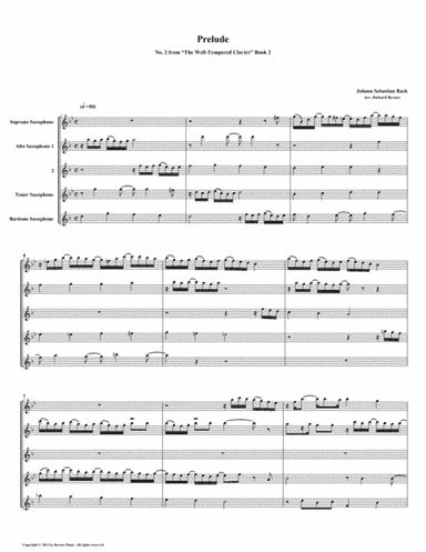 Prelude 02 from Well-Tempered Clavier, Book 2 (Saxophone Quintet) (arr. Richard Byrnes)