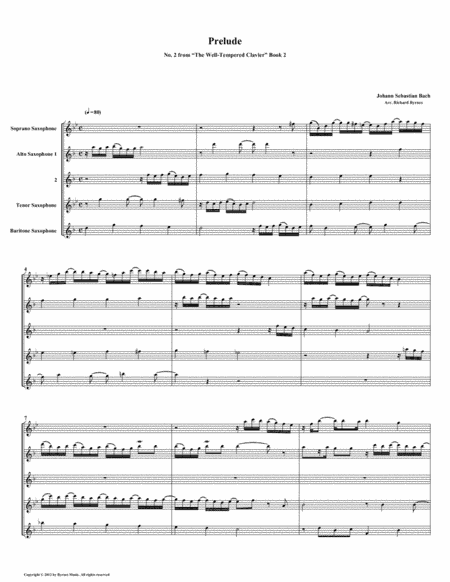 Prelude 02 from Well-Tempered Clavier, Book 2 (Saxophone Quintet) (arr. Richard Byrnes)