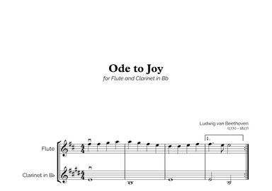 Ode to Joy for Easy Flute and Clarinet in Bb Duet (arr. Marcos Soares)