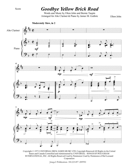 Goodbye Yellow Brick Road (arr. James M. Guthrie, ASCAP)