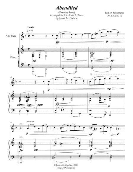Schumann: Abendlied for Alto Flute & Piano (arr. James M. Guthrie, ASCAP)