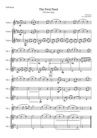 The First Noel (Christmas Song) for Violin Trio (arr. Fabio Britto)