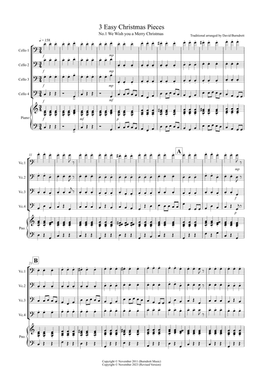 3 Easy Christmas Pieces for Cello Quartet (arr. David Burndrett)