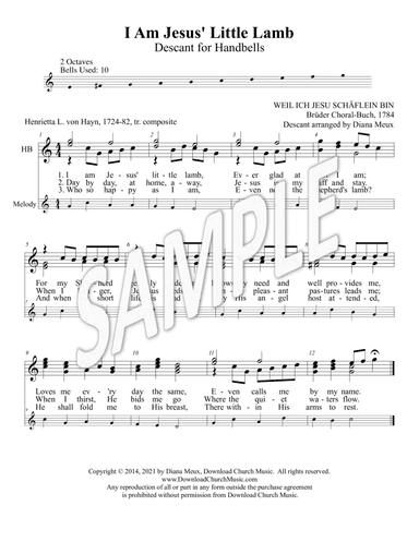 I Am Jesus' Little Lamb - Descant (Handbells - 2 octaves) (arr. Diana Meux)