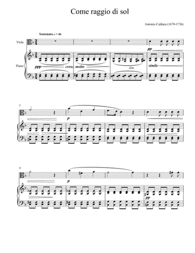 Antonio Caldara - Come raggio di sol (Viola Solo) (arr. André Laitano)